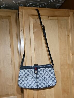 Vintage Gucci GG Supreme Sherry Line Web Accordion Ophidia Shoulder Bag Y2K Blue
